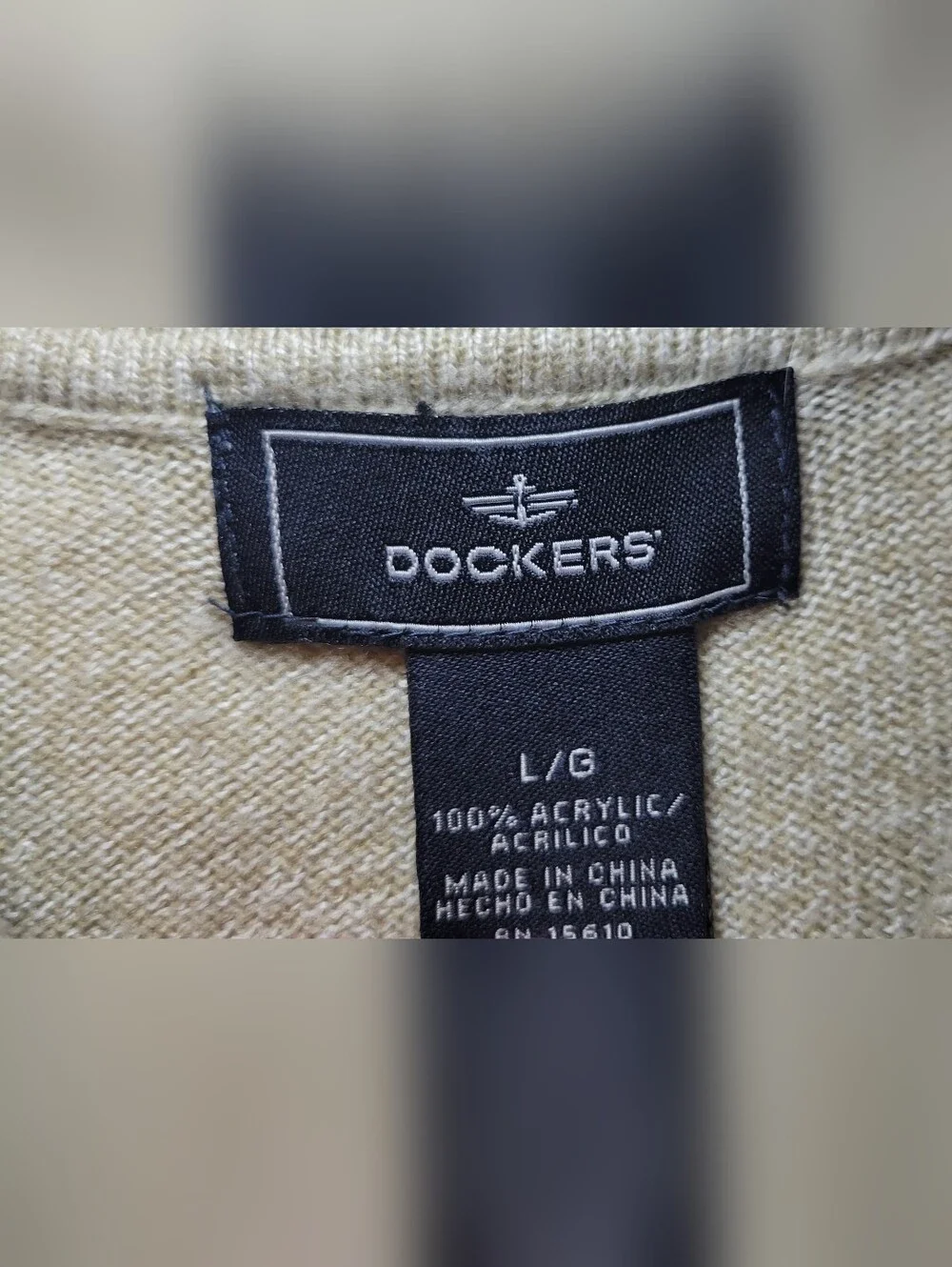Dockers Men’s Light Beige V-Neck Polo Sweater with Argyle Chest